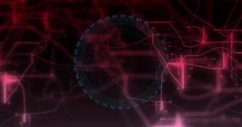 Image of data processing over scope scanning on black background 스톡 사진