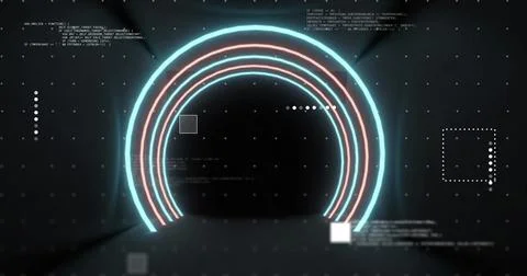 Image of data processing over scope on black background 스톡 사진