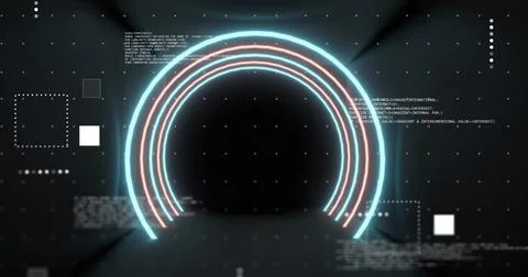 Image of data processing over scope on black background Stock Photos