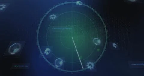 Image of data processing over scope scanning on black background Stock Photos