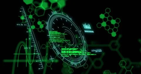 Image of data processing over scopes scanning 스톡 일러스트