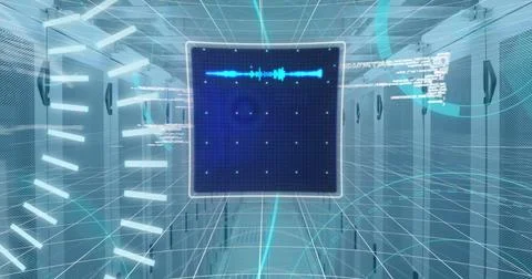 Image of data processing over screen and computer servers 스톡 사진
