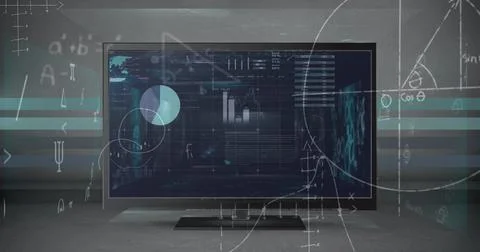 Image of data processing over screen on grey background Stock Photos