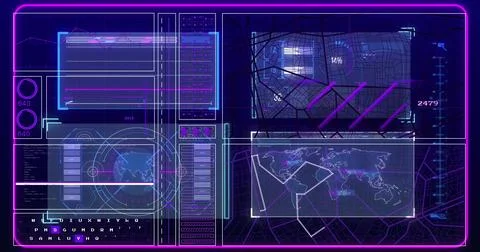 Image of data processing over screens on black background 写真素材
