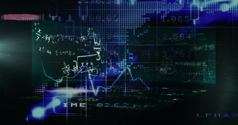Image of data processing over screens on black background Stock Photos