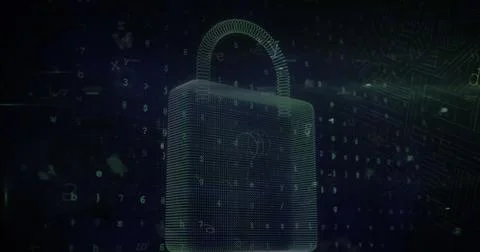 Image of data processing over security padlock icon against microprocessor Stockillustratie