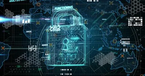 Image of data processing over security padlock Stock Photos