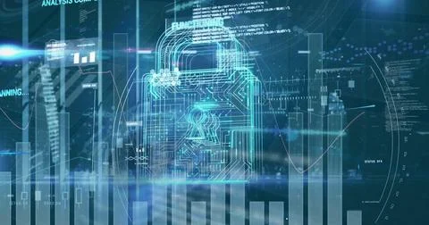 Image of data processing over security padlock 스톡 사진