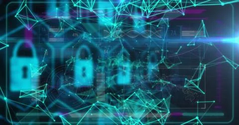 Image of data processing over security padlocks 스톡 사진
