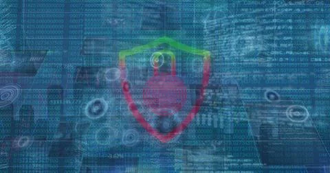 Image of data processing over security padlock Stock Photos