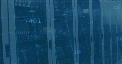 Image of data processing over server room Stockillustratie