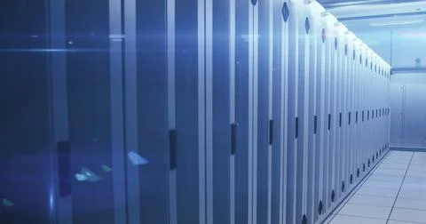 Image of data processing over server room 스톡 일러스트
