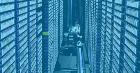 Image of data processing over server room 스톡 일러스트