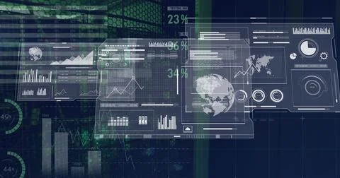 Image of data processing over server room Illustrazione stock