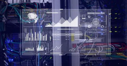 Image of data processing over server room 스톡 일러스트