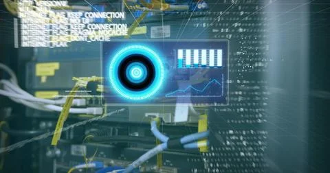 Image of data processing over server room Stock Illustration