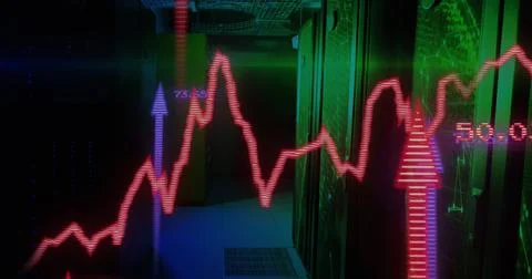 Image of data processing over server room イラスト素材