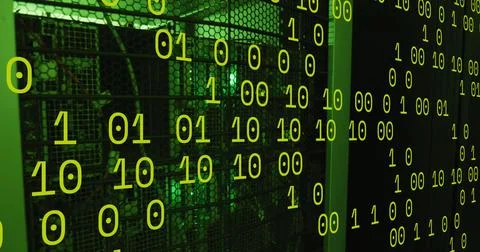 Image of data processing over server room イラスト素材