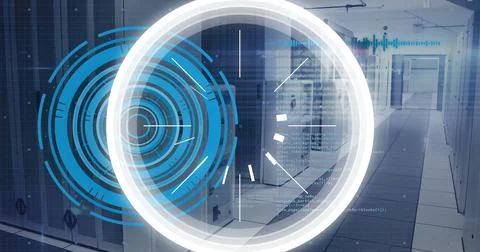 Image of data processing over server room 스톡 일러스트