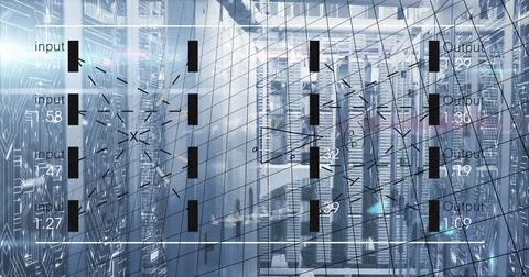 Image of data processing over server room イラスト素材