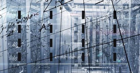 Image of data processing over server room イラスト素材