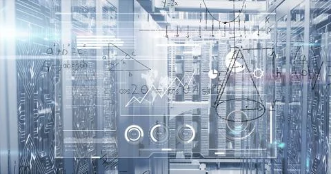Image of data processing over server room Illustrazione stock