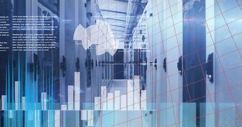 Image of data processing over server room 스톡 일러스트
