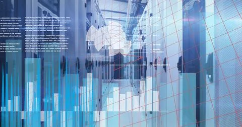 Image of data processing over server room Illustrazione stock