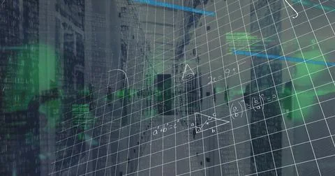 Image of data processing over server room 스톡 일러스트