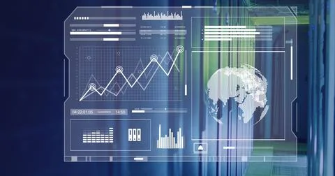 Image of data processing over server room Illustrazione stock