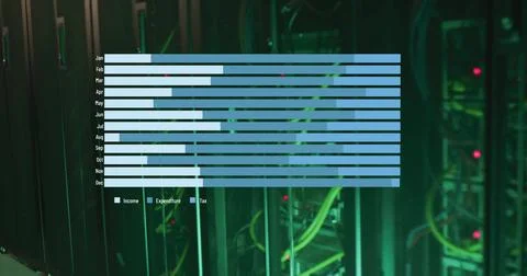 Image of data processing over server room 스톡 일러스트