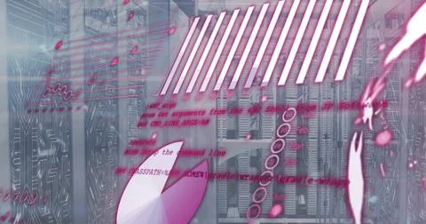 Image of data processing over server room 스톡 일러스트