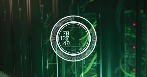 Image of data processing over server room Stock Illustration