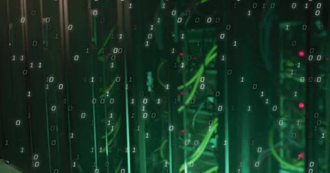 Image of data processing over server room Stockillustratie
