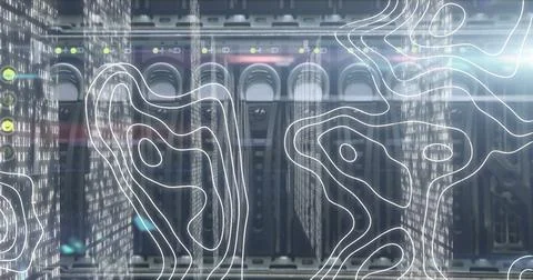 Image of data processing over server room イラスト素材