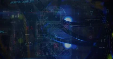 Image of data processing over server room Stock Illustration