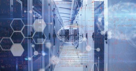 Image of data processing over server room 스톡 사진