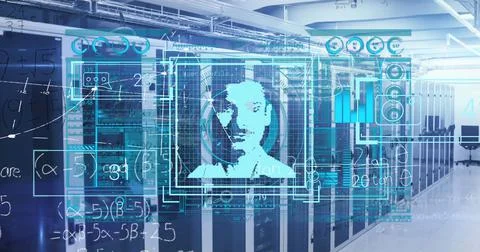 Image of data processing over server room Foto stock