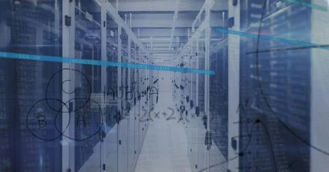 Image of data processing over server room Stock Photos