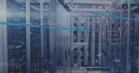 Image of data processing over server room Stock Photos