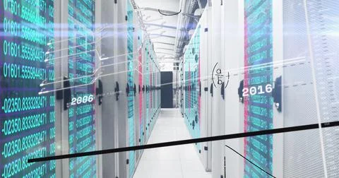 Image of data processing over server room 写真素材
