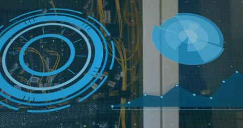 Image of data processing over server room Foto stock