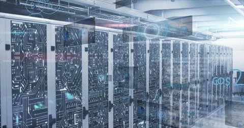 Image of data processing over server room Stock Photos
