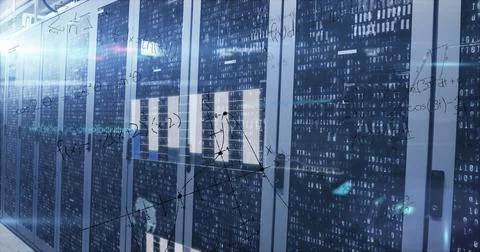 Image of data processing over server room Foto stock