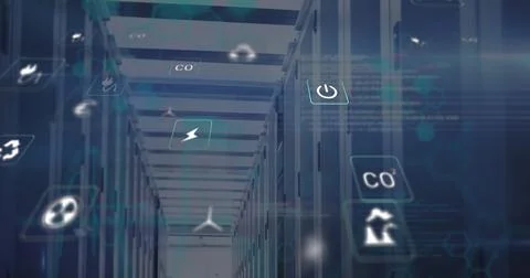 Image of data processing over server room Foto stock