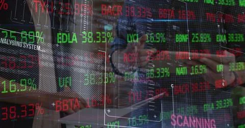 Image of data processing over server room Stock Photos