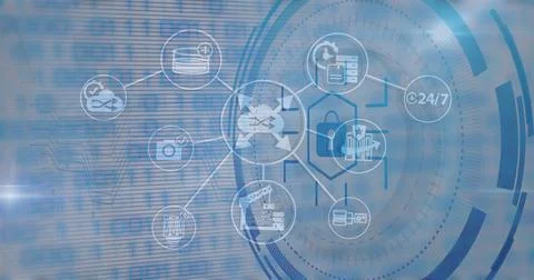 Image of data processing over server room Stock Photos