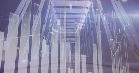 Image of data processing over server room Stockfoto's