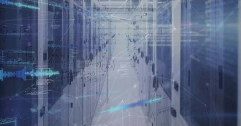 Image of data processing over server room 写真素材