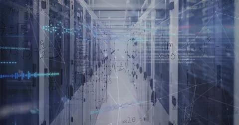 Image of data processing over server room Foto stock